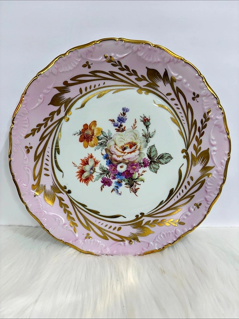 Limoges Floral Porcelain Plate in Pink & White